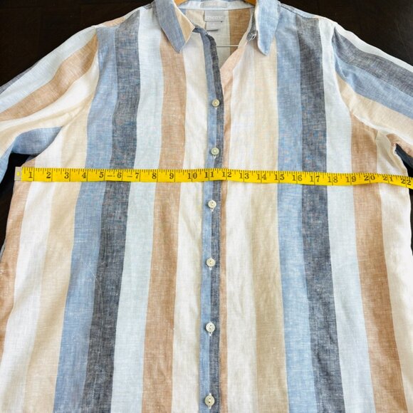 Chico's No-Iron Linen Top Stripe Multicolor Tunic with Pockets Size 2 US 12/14 - Picture 8 of 8